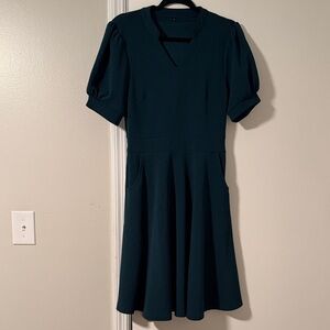 Elegant Teal Dress with pockets and skater skirt